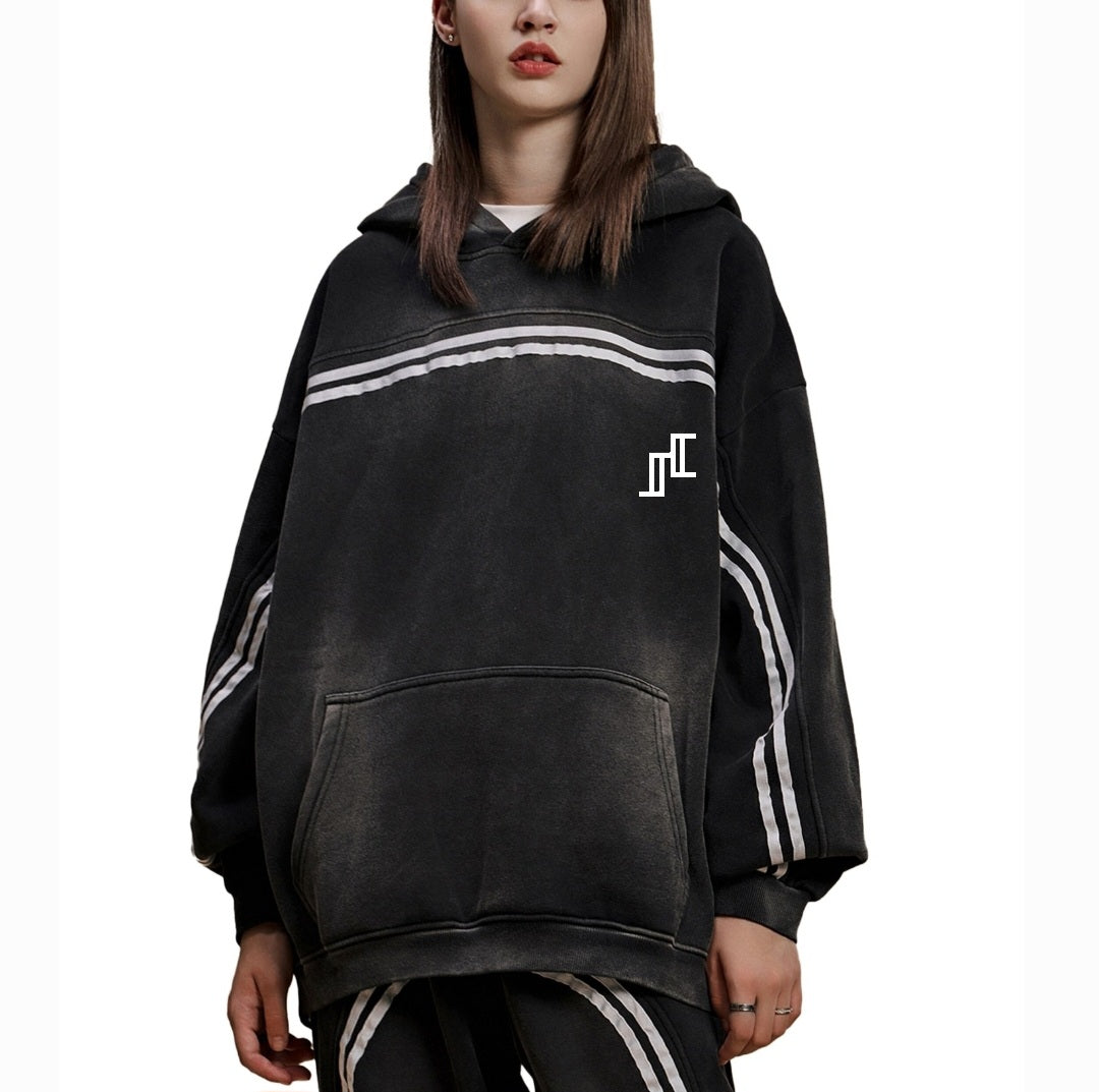 Sun Fade Hoodie In Black With Contrast Tape