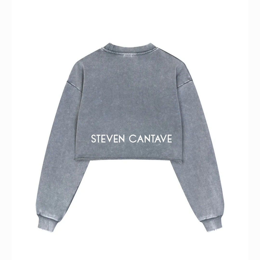 Washed Cropped Sweatshirt With Raw Edge
