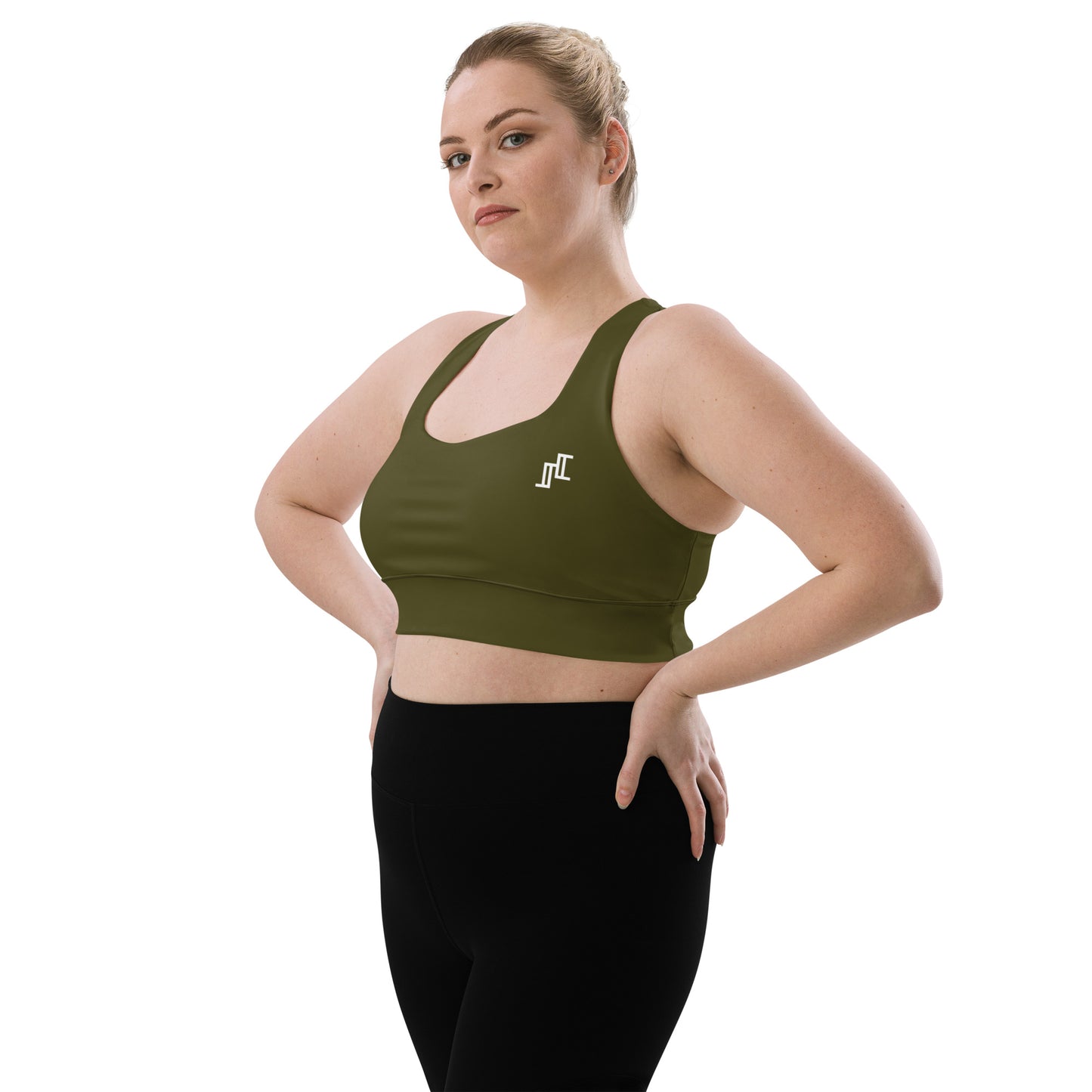 Army Green Longline Sports Bra