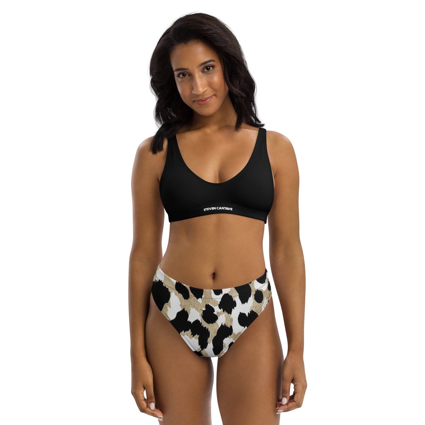 High-Waisted Bikini With Black Top And Animal Bottom