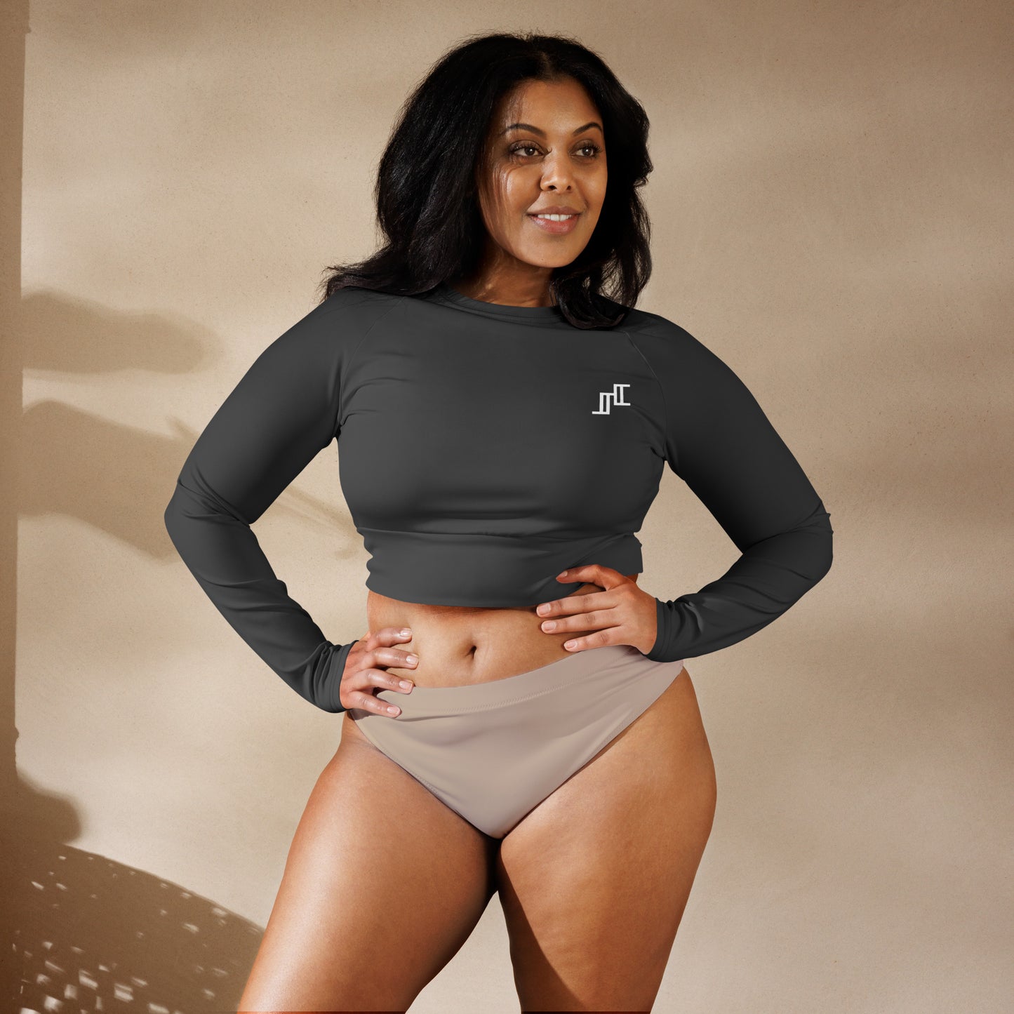 Grey Long-Sleeve Crop Top
