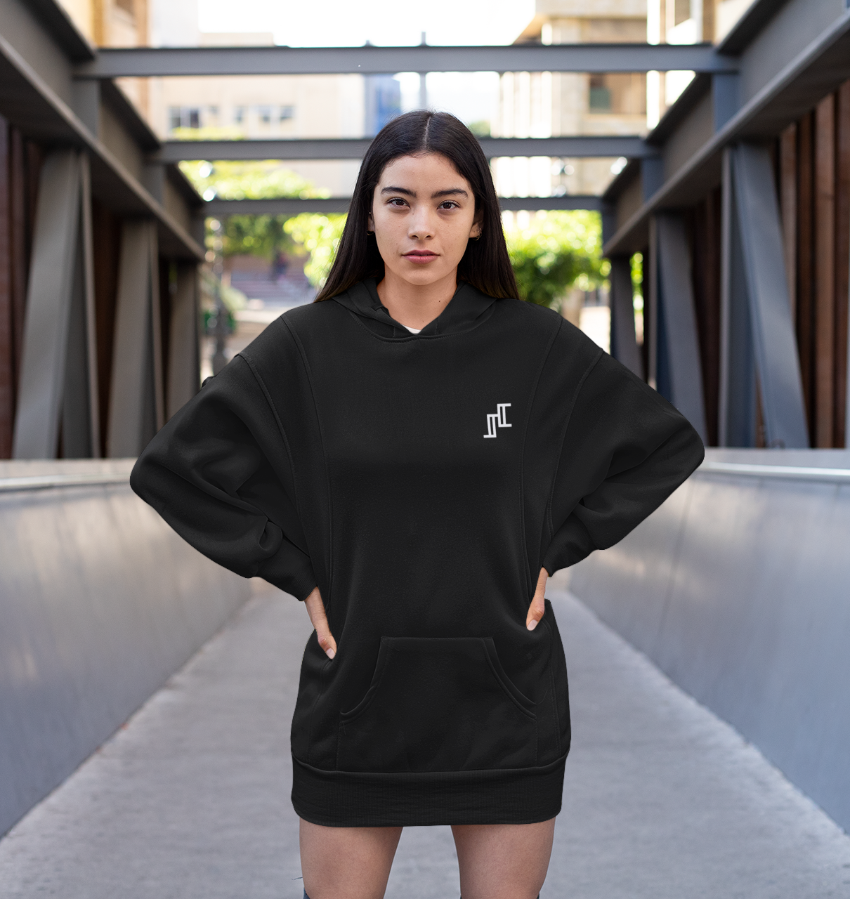 Hooded Sweatshirt Dress In Black