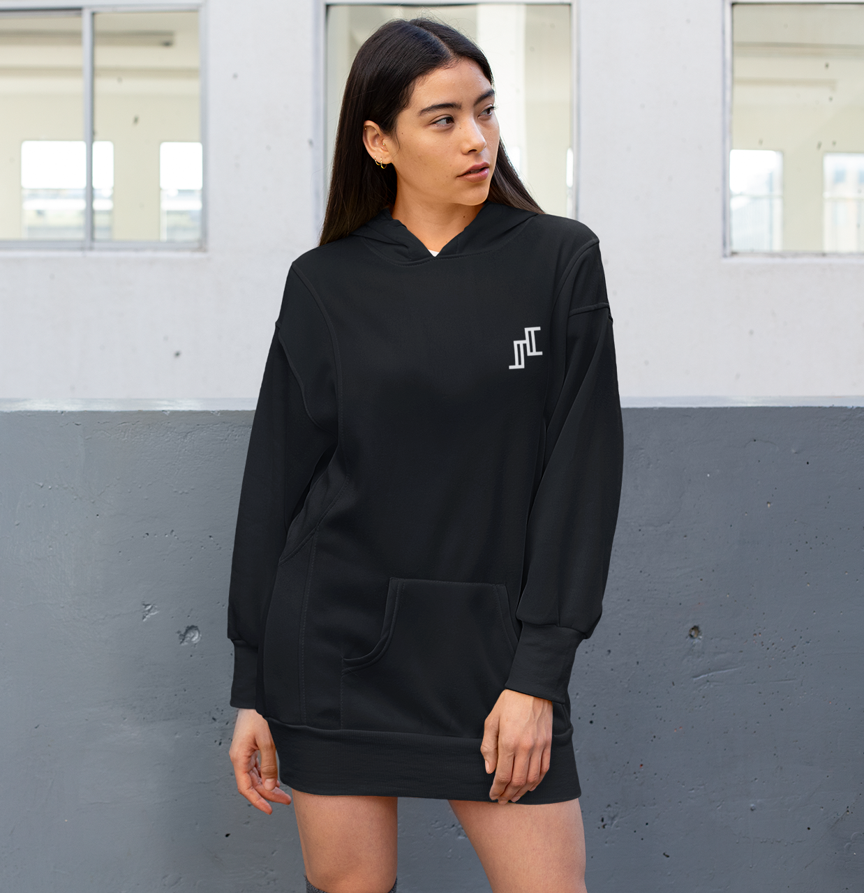 Hooded Sweatshirt Dress In Black