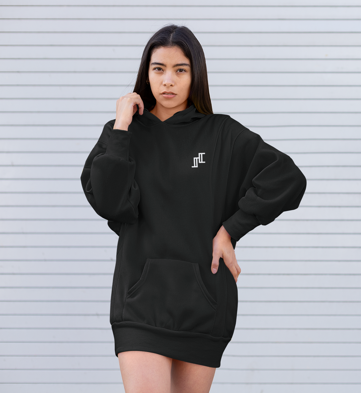 Hooded Sweatshirt Dress In Black