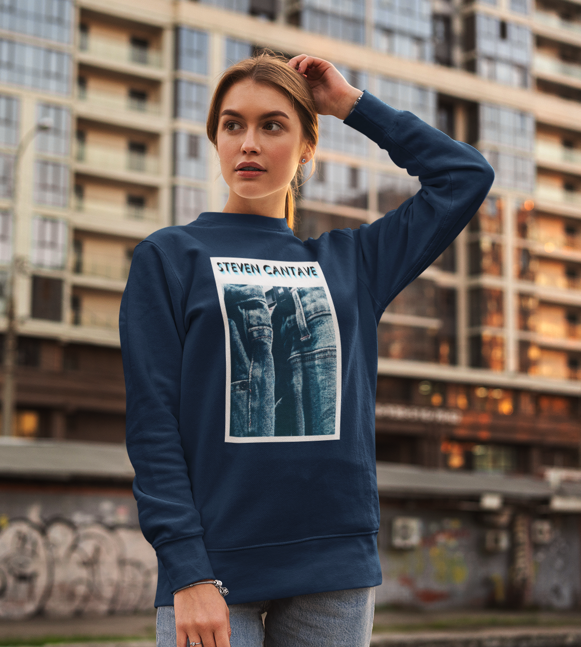Navy Sweatshirt With Denim