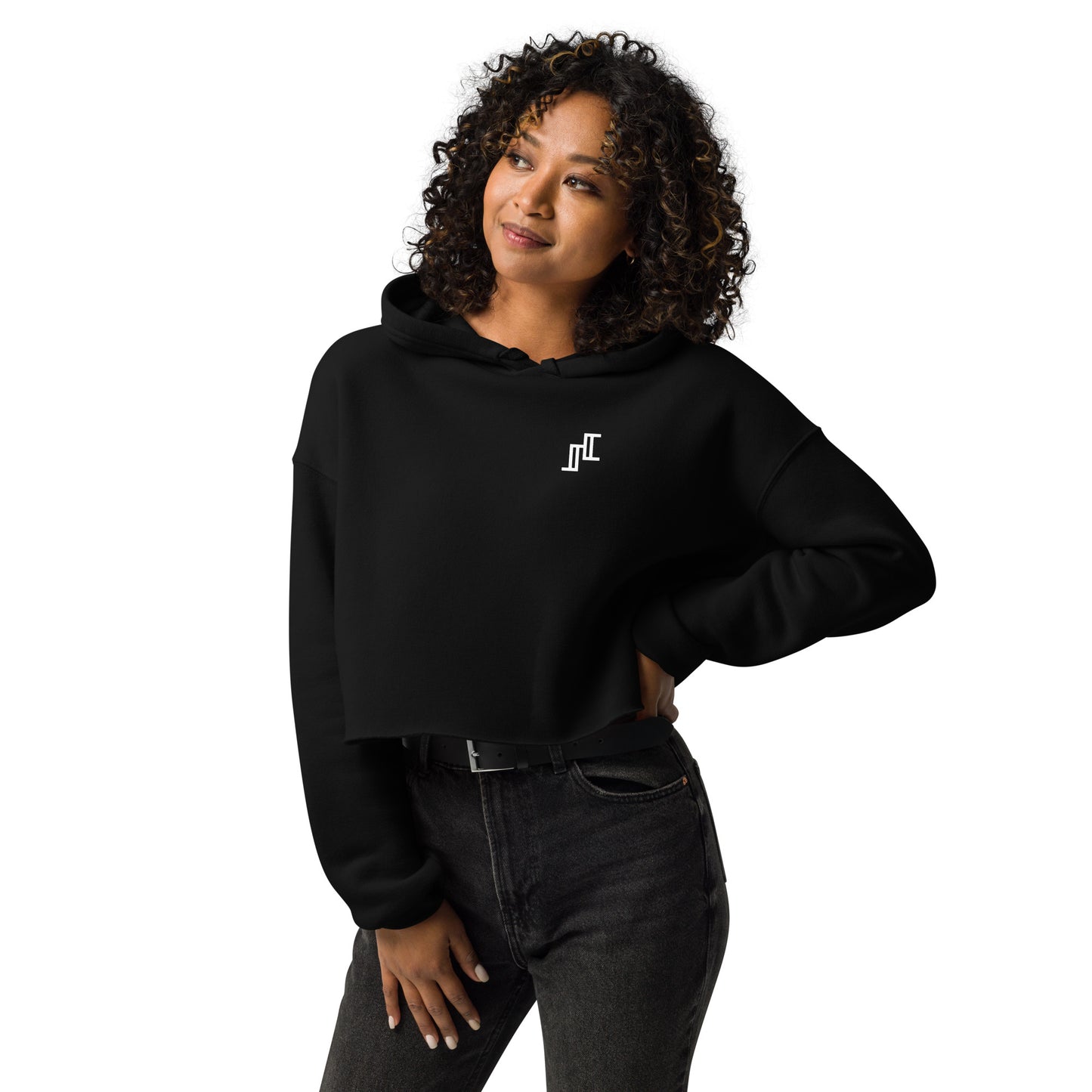 Crop Fleece Hoodie In Black