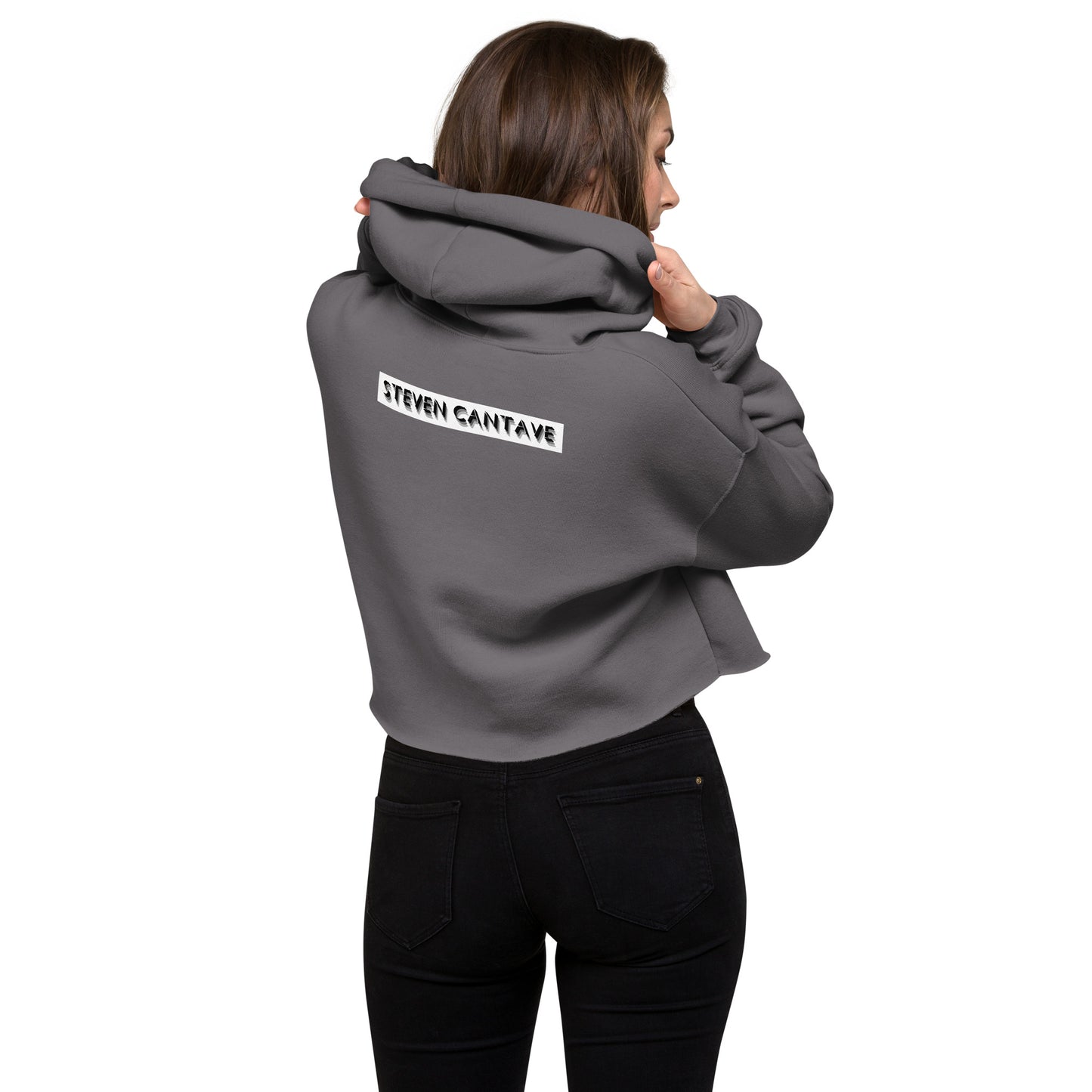 Crop Fleece Hoodie In Grey