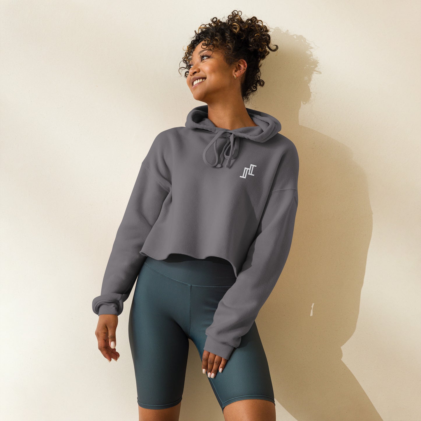 Crop Fleece Hoodie In Grey