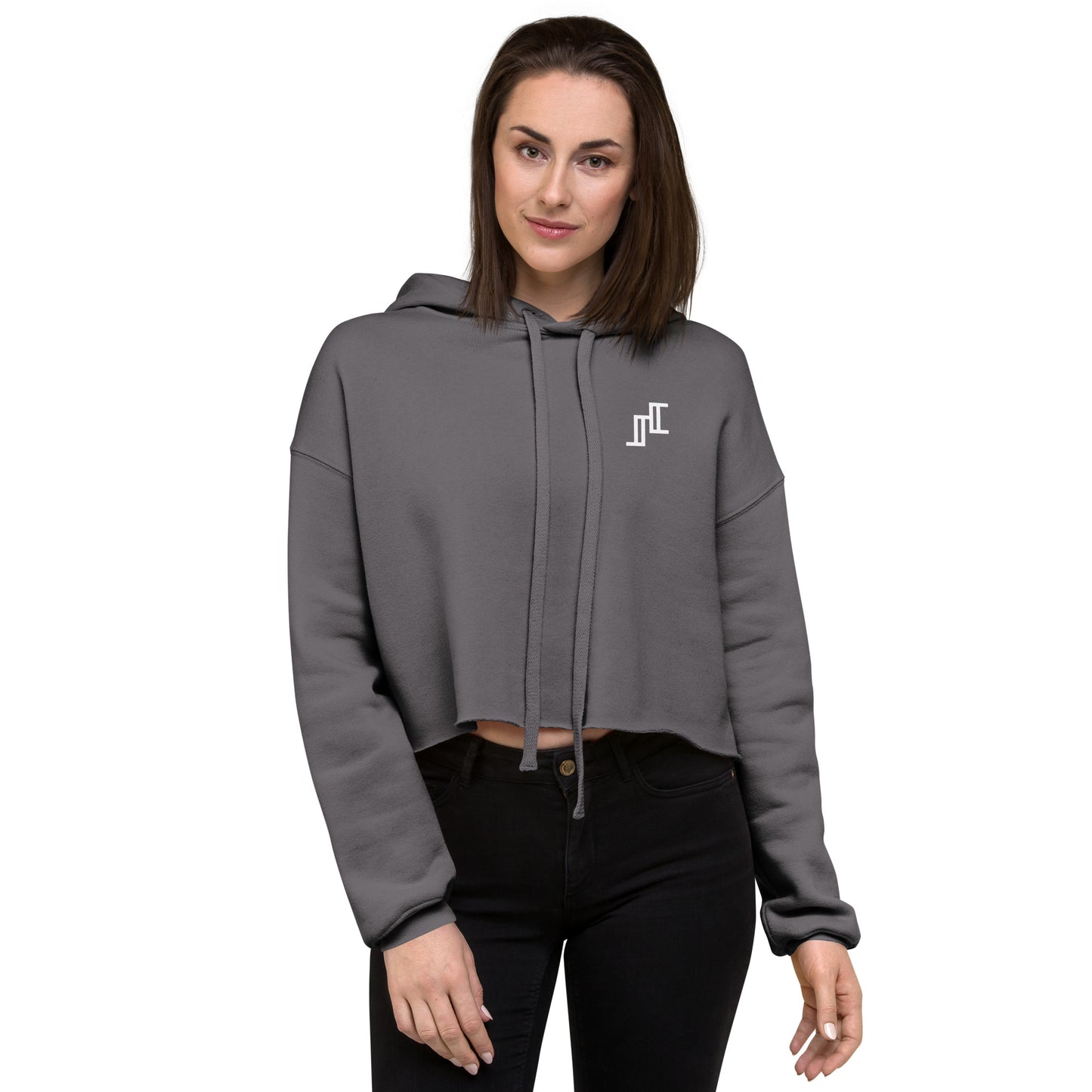 Crop Fleece Hoodie In Grey