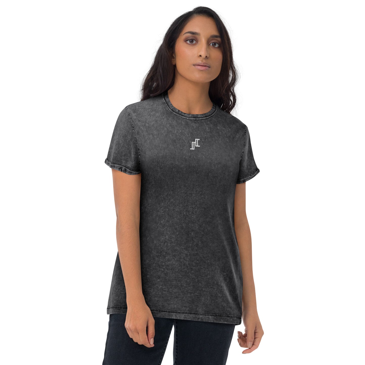 Women's Denim T-Shirt With Centered Chest Logo