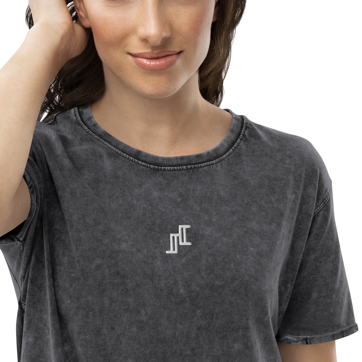 Women's Denim T-Shirt With Centered Chest Logo