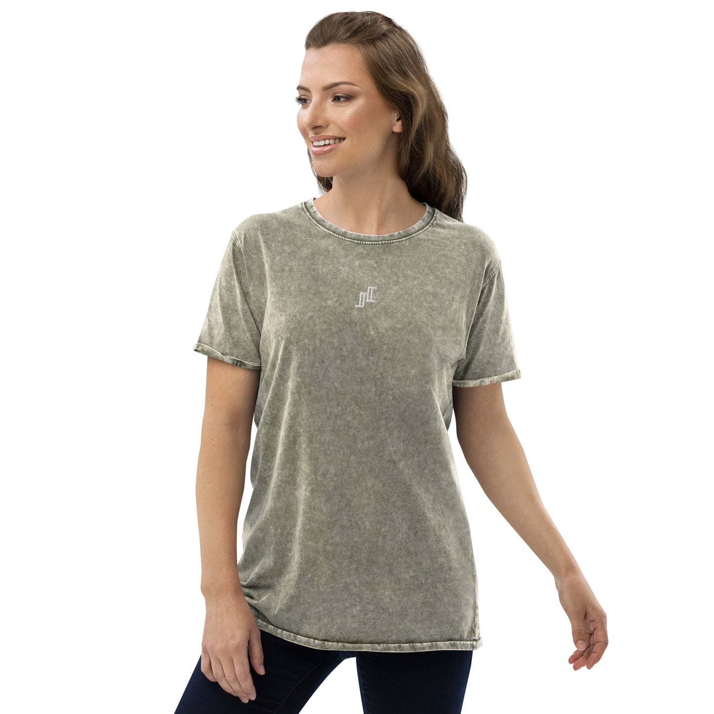 Women's Denim T-Shirt With Centered Chest Logo