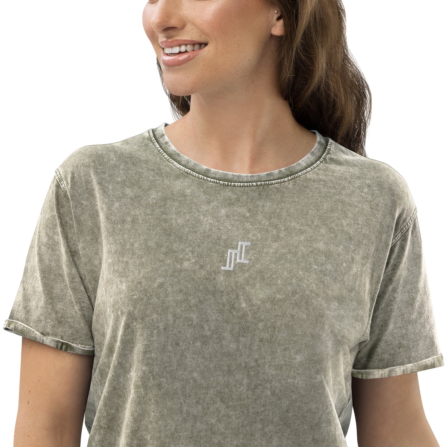 Women's Denim T-Shirt With Centered Chest Logo