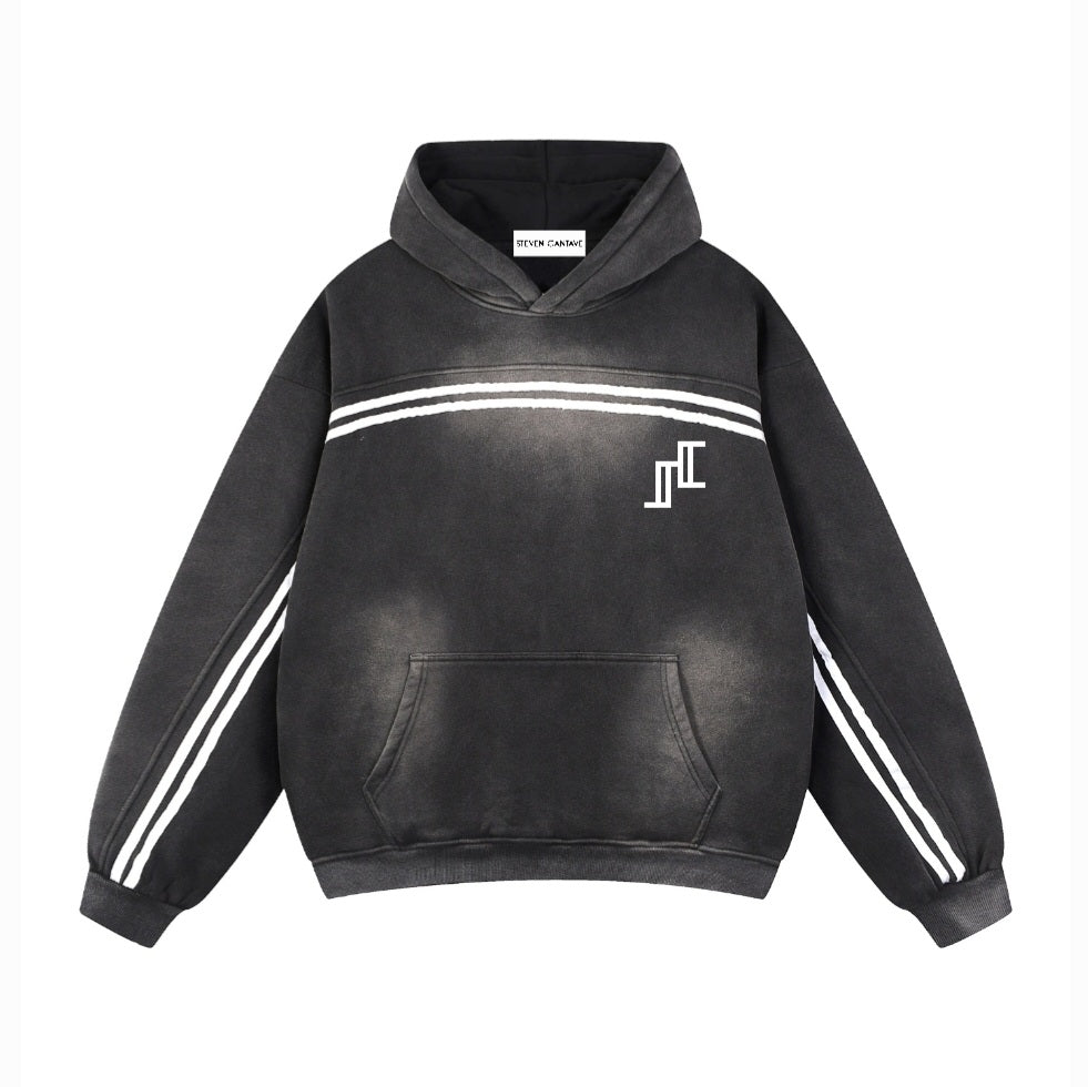 Sun Fade Hoodie In Black With Contrast Tape
