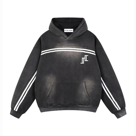 Sun Fade Hoodie In Black With Contrast Tape