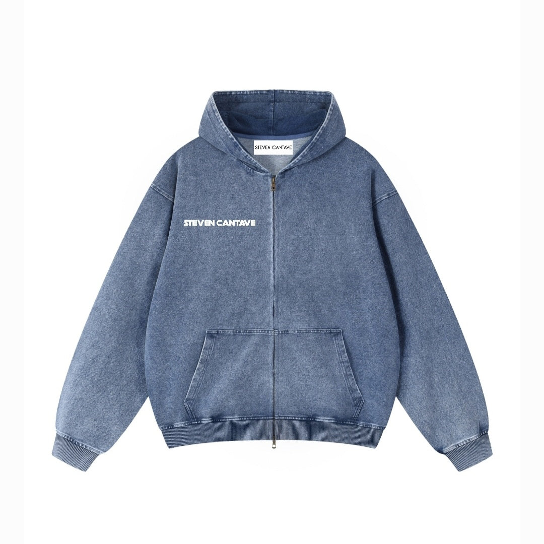 Snow Wash Oversized Zip-Up Hoodie