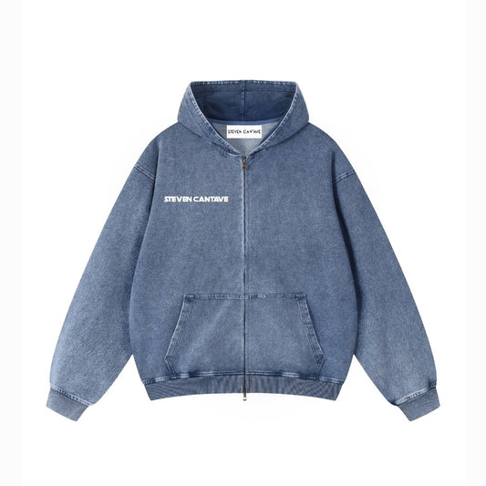 Snow Wash Oversized Zip-Up Hoodie
