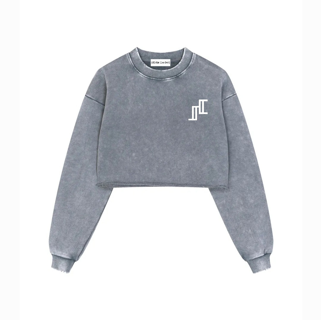 Washed Cropped Sweatshirt With Raw Edge