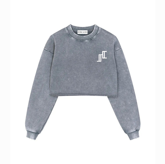 Washed Cropped Sweatshirt With Raw Edge