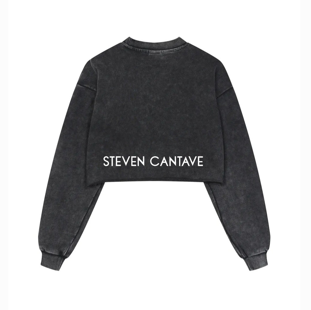Snow Washed Raw Edge Cropped Sweatshirt