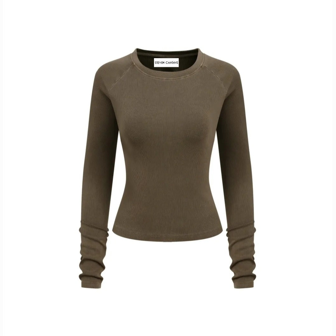 Dyed Washed Raglan Long Sleeve Slim T-Shirt