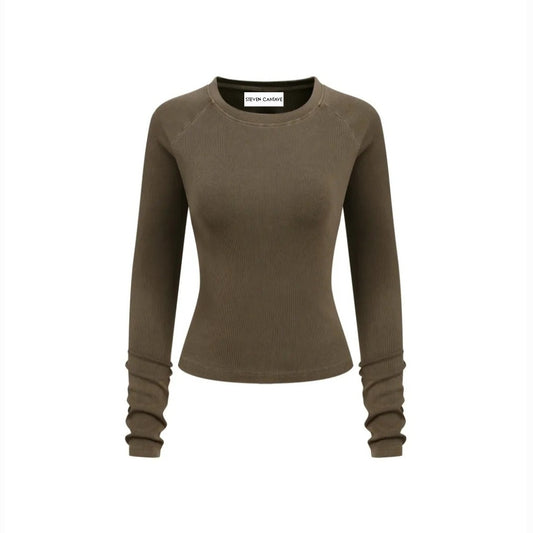 Dyed Washed Raglan Long Sleeve Slim T-Shirt