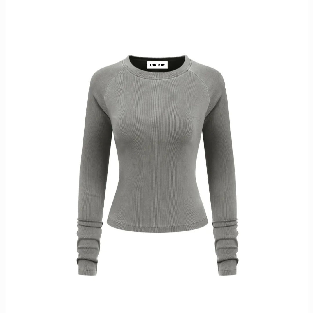 Dyed Washed Raglan Long Sleeve Slim T-Shirt