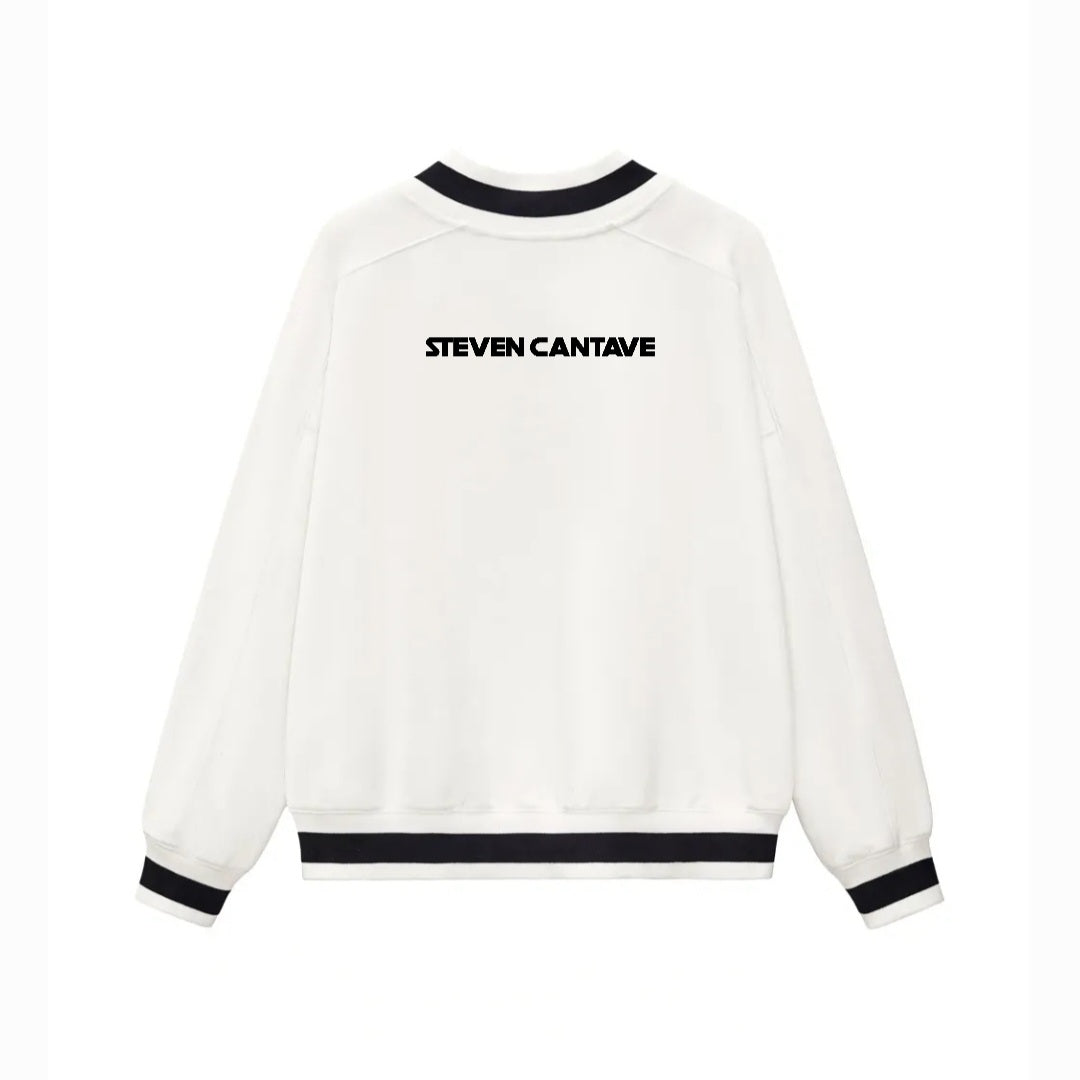 V-Neck Contrast Collar Sweater In White