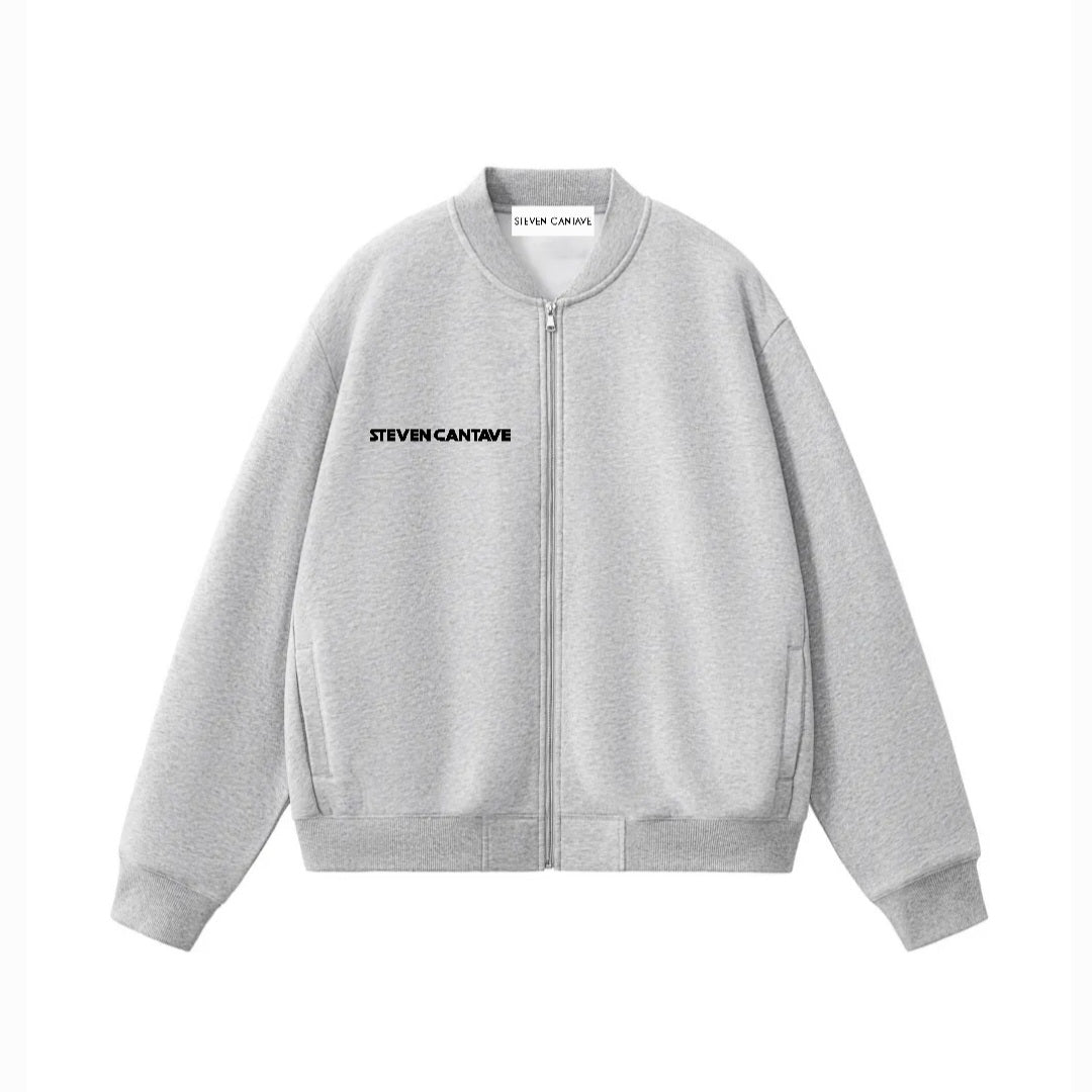 Fleece Bomber Jacket In Grey