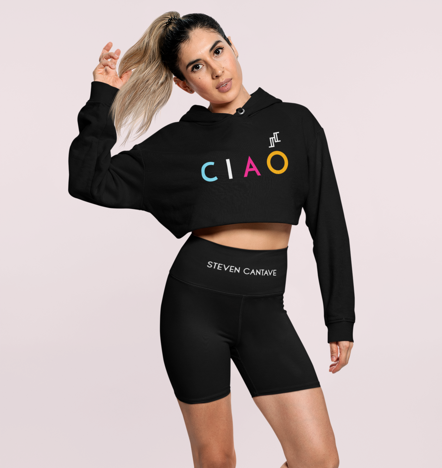 Crop Fleece Hoodie With Colorful CIAO