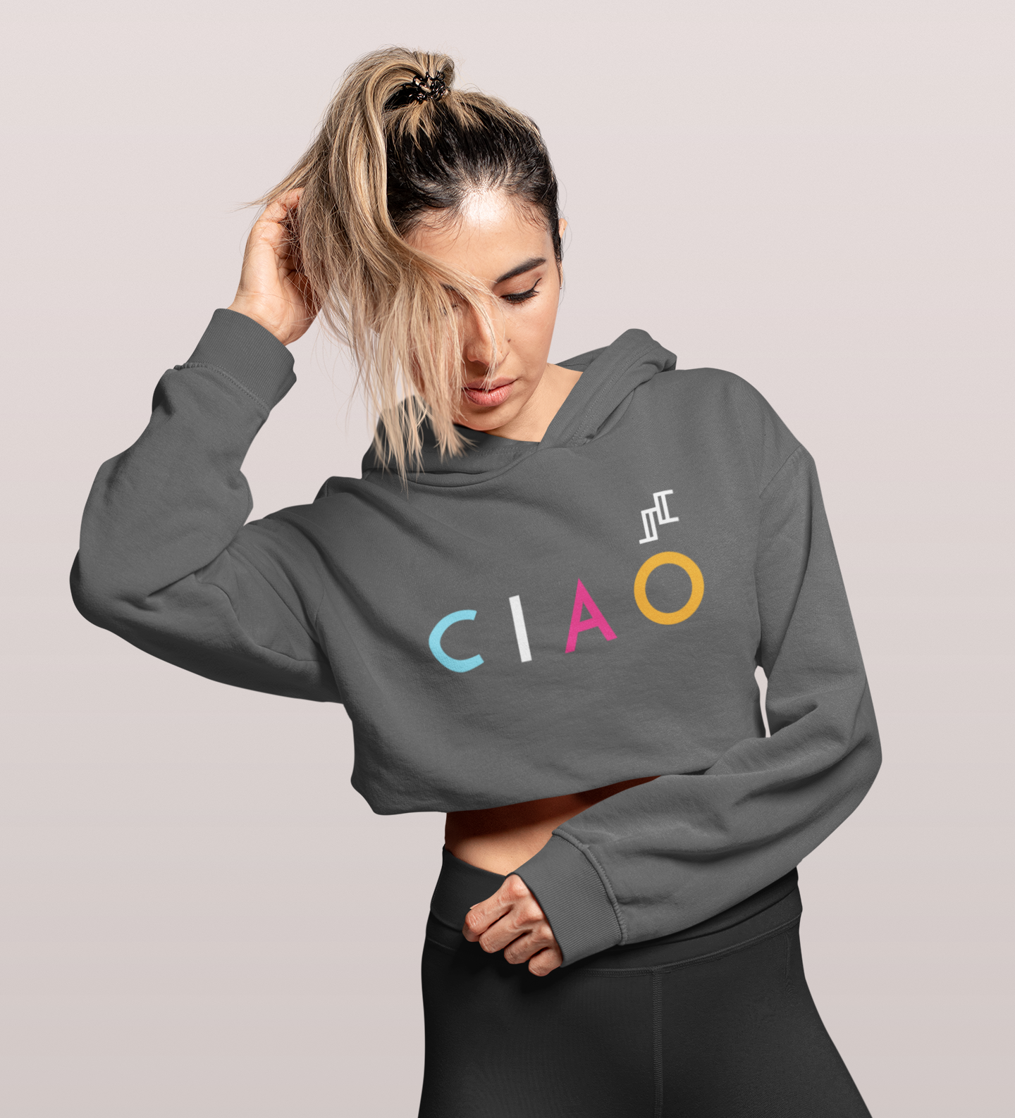 Crop Fleece Hoodie With Colorful CIAO