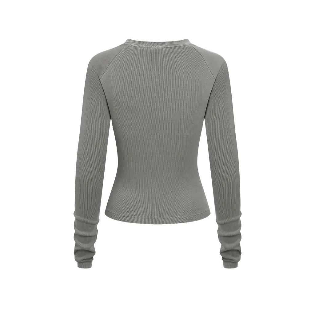 Dyed Washed Raglan Long Sleeve Slim T-Shirt