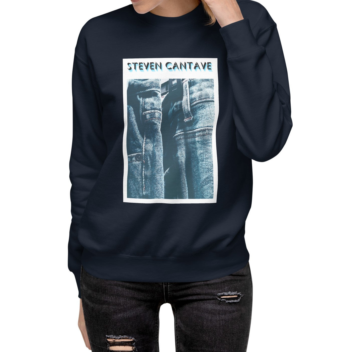 Navy Heavyweight Sweatshirt With Denim Print