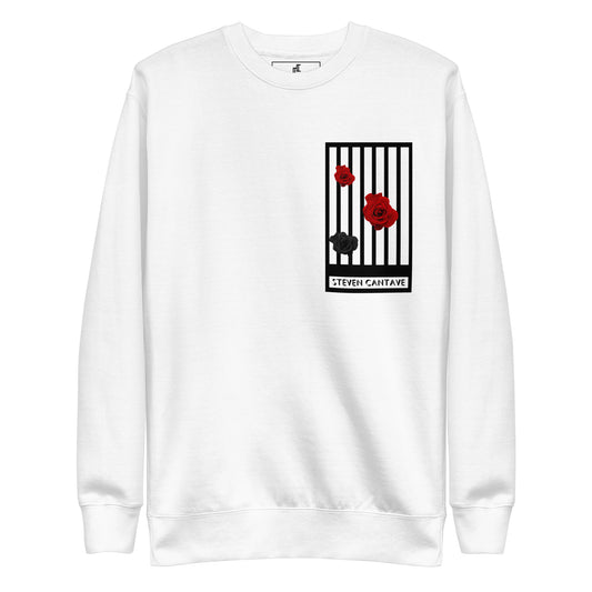 White Sweatshirt With Roses And Stripes On Left Chest