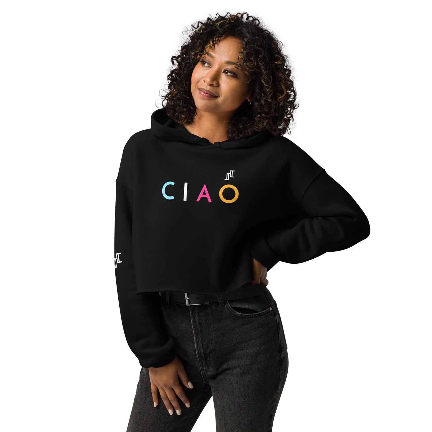 Crop Fleece Hoodie With Colorful CIAO